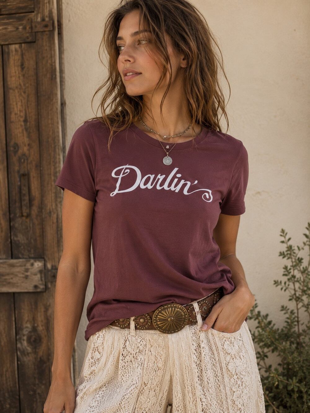Ragabond Free People Darlin Graphic Western Fitted Distressed Tee Women’s Large